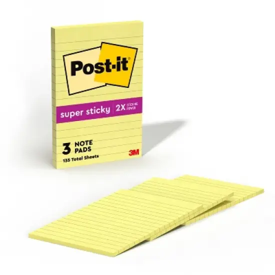 Post-it 4pk 4" x 6" Lined Super Sticky Notes 45 Sheets/Pad - Canary Yellow: Notepad, Post Its Notes Pads, College Rule image {11}