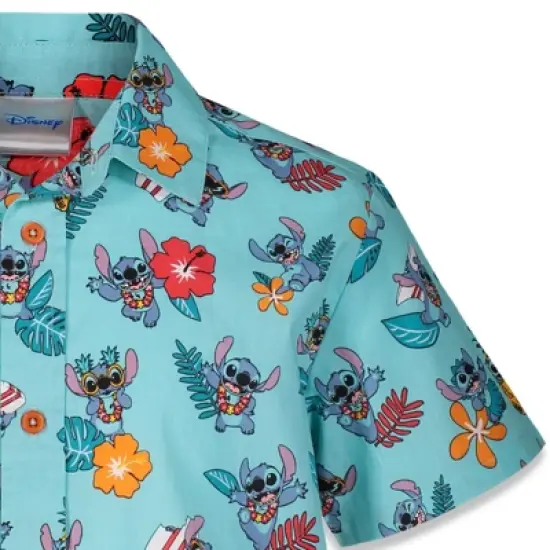 Disney Lilo & Stitch Mickey Mouse Lion King Simba Hawaiian Blue Button Down Shirt Little Kid to Big Kid image {2}