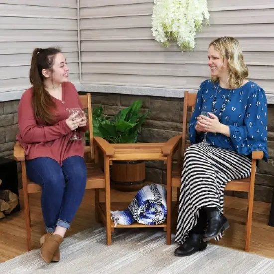 Sunnydaze Outdoor Meranti Wood with Teak Oil Finish Jack-and-Jill Patio Chairs with Attached Table - Brown image {5}