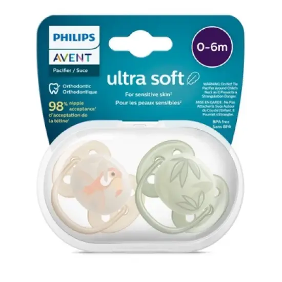 Avent Philips Ultra Soft Pacifier 0-6 Months - Toucan/Green Leaves - 4pk image {1}