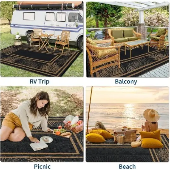 Coucheta Outdoor Rug , Waterproof Patio Mat, UV & Fade Resistant, Easy Clean Portable Camping Rug, Leaf Pattern Design, Multi-Color & Size image {5}