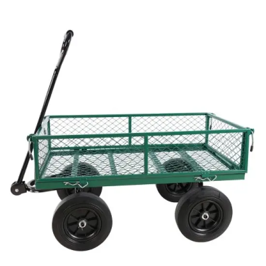 FURNIinspire Wheelbarrows And Lawn Carts Solid Wheels Tools Cart Wagon Cart, Metal Lawn Cart For Picnic, Shopping, Green, 37&ldquo;*19"*45" image {5}