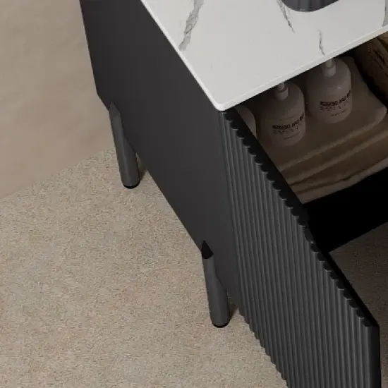 Dolonm 30" Freestanding Bathroom Vanity with White Ceramic Sink, Carrara Marble Countertop and Soft Close Cabinet Storage image {2}