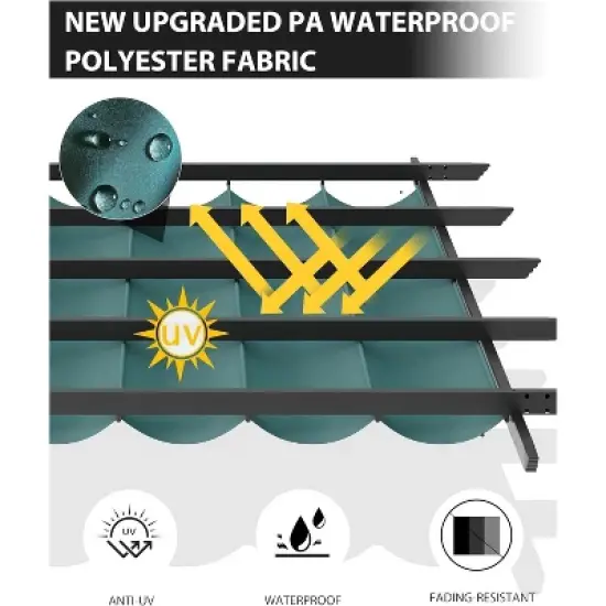 10x10ft Outdoor Aluminum Pergola Blue UV Block Canopy, Mesh Net, Rustproof Gray Frame, Tool-Free Assembly, Blue Curtains image {5}