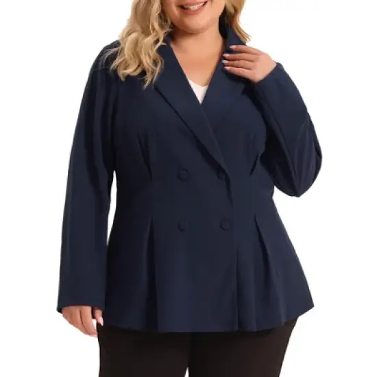 Agnes Orinda Women's Plus Size Lapel Work Double Breasted Jacket Blazers image {5}