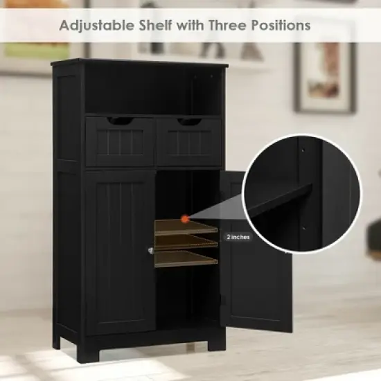 Costway Bathroom Floor Cabinet Wooden Storage Organizer w/Drawer Doors image {8}