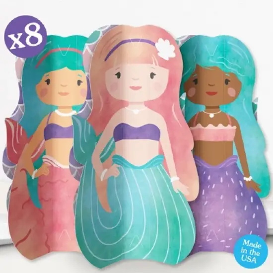 Big Dot of Happiness 8 Count Mermaid Characters 3D Centerpiece Table Decorations, Freestanding Mermaid Centerpieces for Girls' Birthday Party Decor image {2}