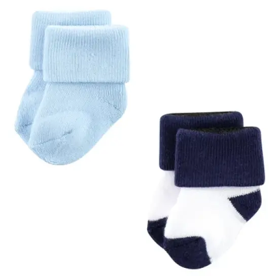 Luvable Friends Baby Boy Newborn and Baby Terry Socks, Mint Navy Stripes 12-Pack image {4}