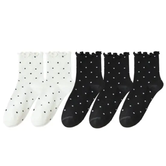 Anna-Kaci Women's Polka Dot Ankle Socks Set Soft Cotton Blend Ruffle Trim Cuff Multiple Color Combos 5 Pairs image {10}