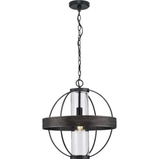 Progress Lighting, Terrace, 1-Light Outdoor Hanging Light, Matte Black, Seeded Glass Shade image {3}
