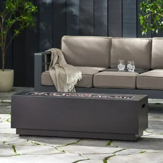 40-Inch Rectangular Outdoor Iron Fire Pit With Propane Tank Storage - 50,000 BTU, Dark Grey image {10}