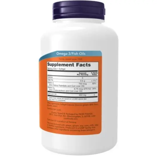 Cod Liver Oil 650 mg by Now Foods  -  250 Softgel image {1}