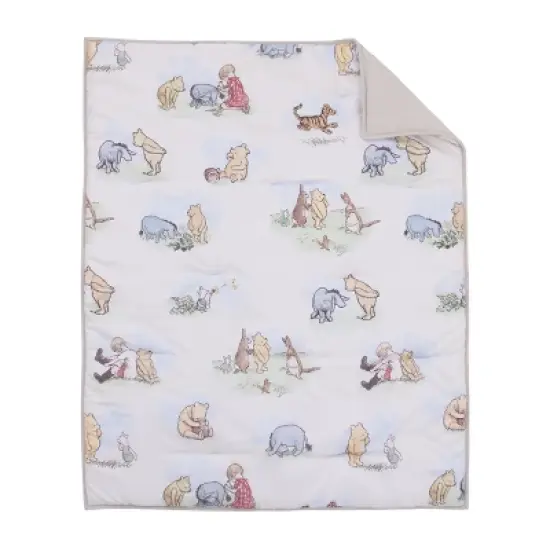 Disney Winnie the Pooh Classic Pooh Ivory, Blue, Sage, Tan Storybook 6 Piece Nursery Crib Bedding Set image {1}