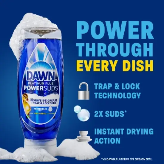 Dawn Platinum Plus PowerSuds Ez Squeeze Dish Soap - Fresh Rain - 17.4 fl oz image {3}