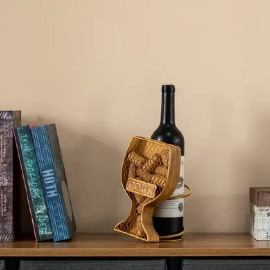 Vintiquewise Decorative Metal Goblet Shape Wine Bottle and Cork Holder A Unique Home Decor Piece and Countertop Accessory image {2}