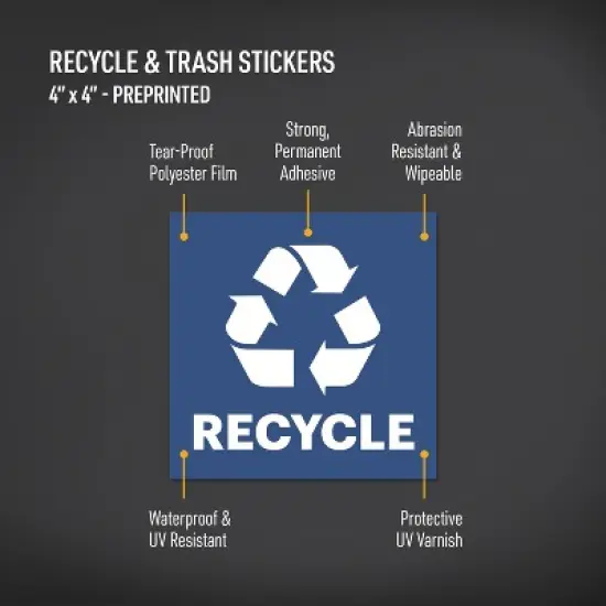 Avery Recycle and Trash Stickers, 4" x 4", Blue and Black, 8 Total image {1}