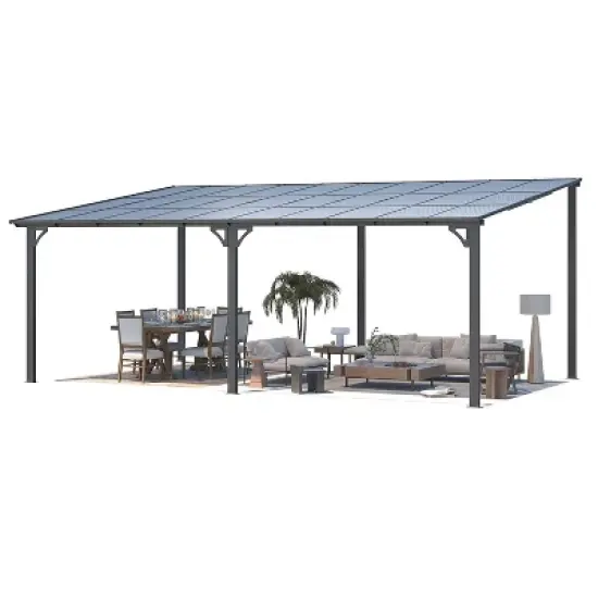CLIHOME 20 ft. x 12 ft. Aluminum Sloped Roof Hardtop Gazebo Outdoor Pergola with UV Protection Polycarbonate Patio Cover image {9}
