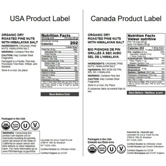 Organic Dry Roasted Pine Nuts with Himalayan Salt - by Food to Live image {1}