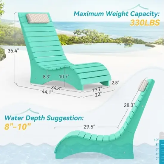 Arceso HDPS Pool Lounge Chairs, Use in Pools Lounge Chairs up to 10-Inches of Water, Chaise Chairs with Headrest image {2}