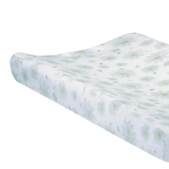 Lambs & Ivy Sweet Daisy White/Blue Flowers Changing Pad Cover image {2}