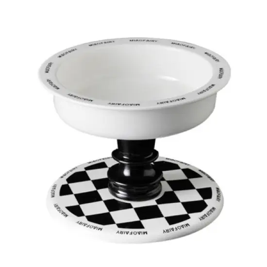 FairyLand&trade; - Elevated Ceramic Pet Bowl &ndash; Black & White Chess Design, Anti-Slip, Ergonomic Raised Feeder (6.9" Wide, 5.2" Tall) image {2}