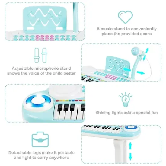 Costway 37-Key Kids Piano Keyboard Playset Electronic Organ Light BluePink image {8}