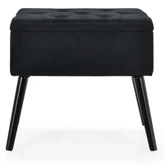 Costway Velvet Storage Ottoman Tufted Flip Top Vanity Stool Footrest with Wood Legs image {9}