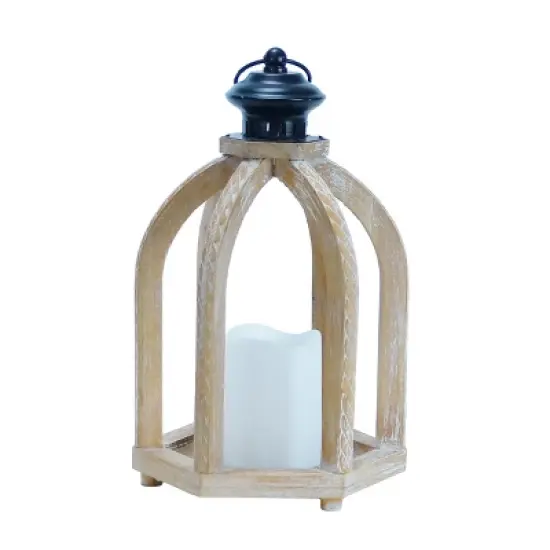 VIP Wood 13 in. Brown Lantern with LED Candle image {2}