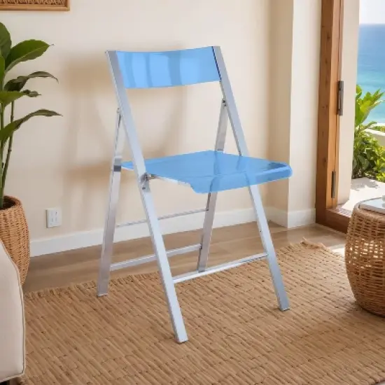 LeisureMod Menno Folding Dining Chair with Stainless Steel Frame, Compact and Durable Design for Kitchen, Balcony, Patio, Garden, Office, or Event Use image {1}