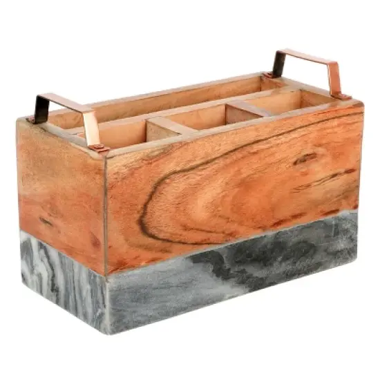 Laurie Gates California Designs Grey Marble and Acacia Wood Salad Server Holder image {7}