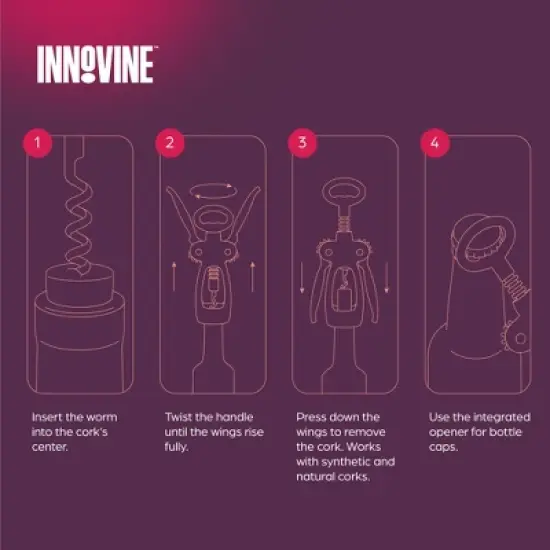 Innovine Double Lever Corkscrew, Ergonomic Winged Wine Opener with Non-stick Worm, Durable and Easy to Use, Perfect for Home Bar, Set of 1, Graphite image {3}