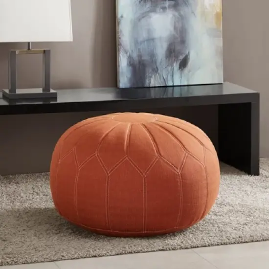 Avery Round Pouf Ottoman Orange image {1}