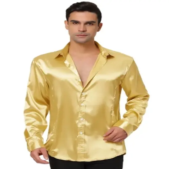 Lars Amadeus Men's Dress Satin V Neck Long Sleeves Button Down Slim Fit Prom Party Shirts image {9}