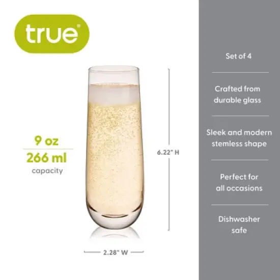 True Stemless Champagne Flutes Glasses - Stemless Mimosa Glasses - Wine Flutes Glass 9oz Set of 4 image {2}