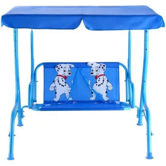 Tangkula Kids Patio Porch Bench Swing w/ Safety Belt Canopy Outdoor Furniture Blue image {9}