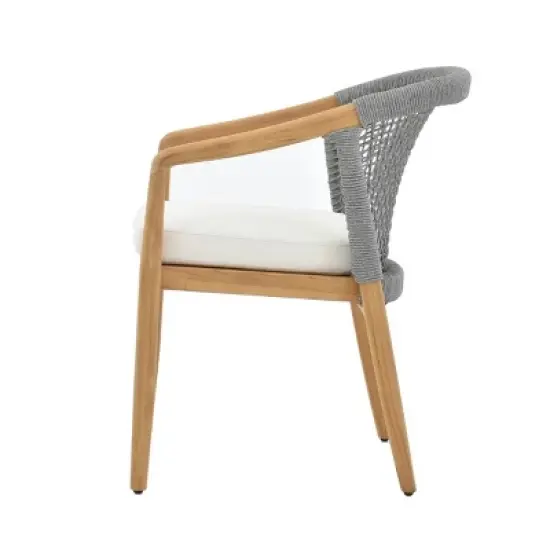 Linear Planked Wood 6 Piece Outdoor Dining Set Textured Weave Back Armchairs & Rectangular Table Ensemble image {8}