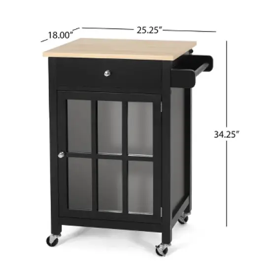 Maynard Contemporary Glass Paneled Kitchen Cart Natural/Black - Christopher Knight Home image {2}