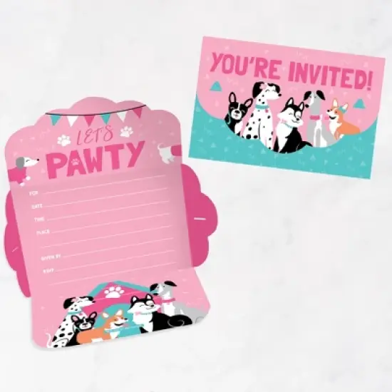 Big Dot of Happiness Pawty Like a Puppy Girl - Fill-In Cards - Pink Dog Baby Shower or Birthday Party Fold and Send Invitations - Set of 8 image {6}