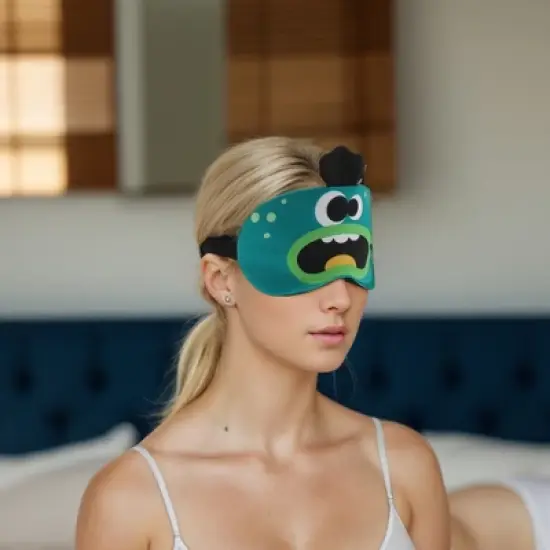 Unique Bargains Soft Sleep Mask Cartoon Monsters Green 1 Pc image {1}