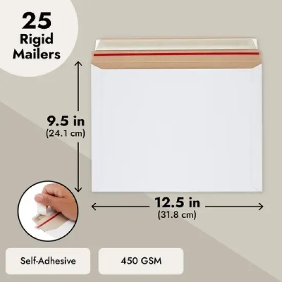 Juvale 25 Pack Stay Flat Rigid Mailers 9x12 with Self Adhesive Seal, Bulk White Cardboard Envelopes for Shipping Photo, Magazines, Comic Books image {4}