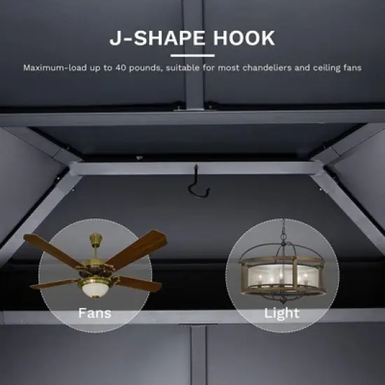 EROMMY 12 Ft. W x 10 Ft. D Hardtop Gazebo, Double layered Roof Gazebo, Black image {4}