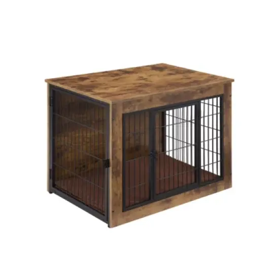 DSVIMOY Dog Crate Furniture with Cushion, 32" Dog Kennel with Double Door for Large Dogs, Brown, 32.48"*22.05"*25.2" image {5}