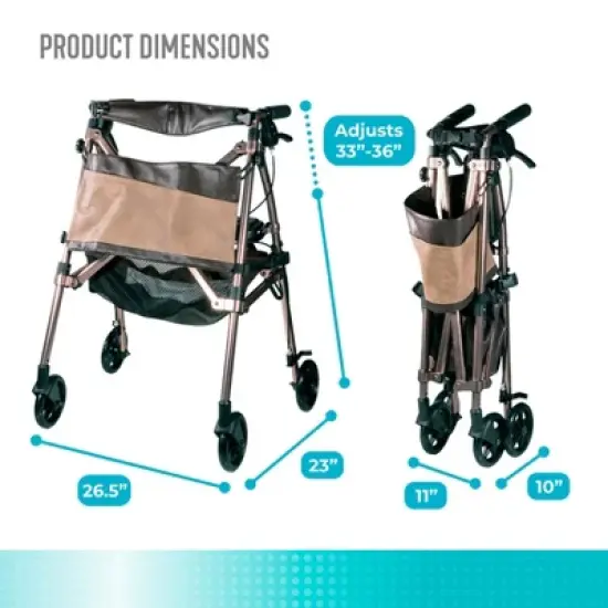 Signature Life Elite Travel Rollator, Lightweight 4-Wheel Folding Walker with Seat image {7}