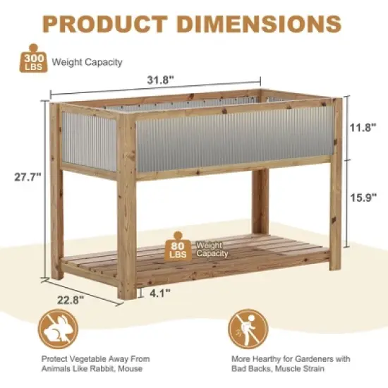 TROPOW Wooden Raised Garden for Patio, Bed Planter Box with Legs and Storage Shelf, Mobile Elevated Wood Planter image {3}