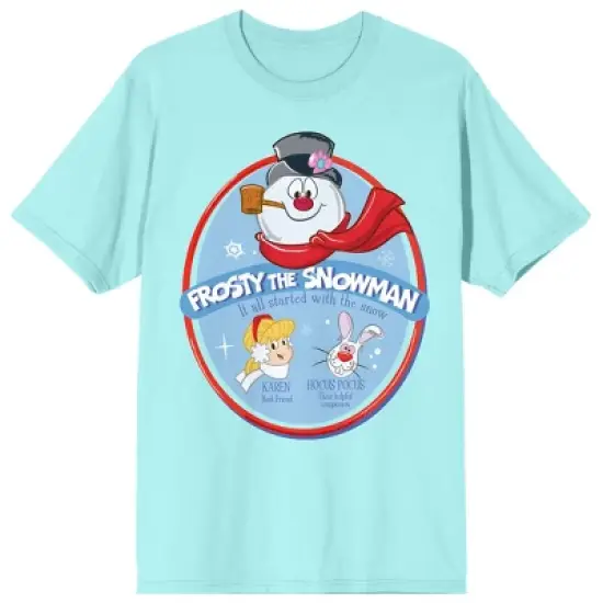 Frosty the Snowman Oval Art with Characters and Title Logo Women's Celadon Graphic Tee image {3}