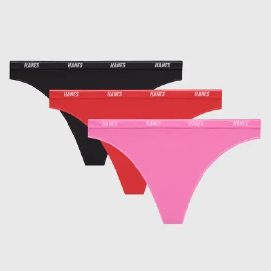 Hanes Women's 3pk Moves Thong - Black/Pink/Red image {5}