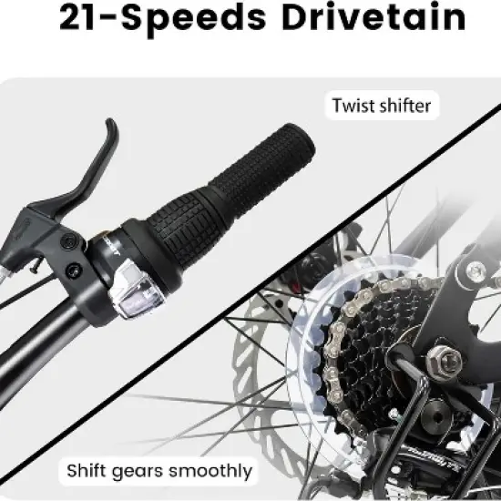 BestParts 24-Inch Mountain Bike with Disc Brakes & 21-Speed Gears, High-Strength Steel Frame Adult Bicycle for Commuting/Trail/Off-Road Cycling, Grey image {4}