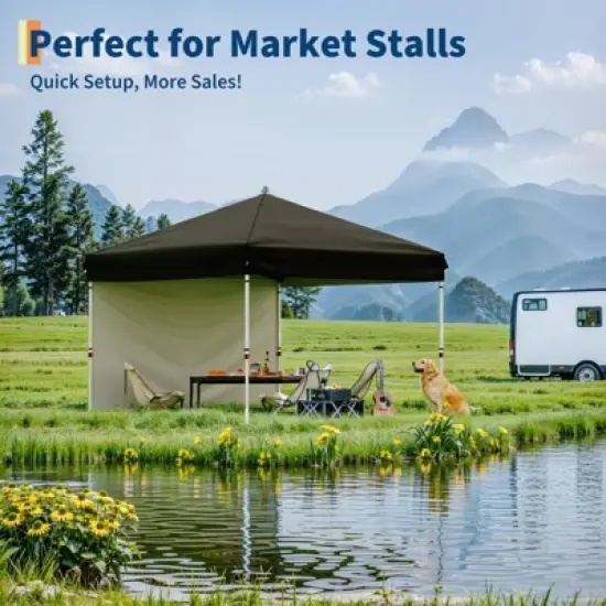 10x10 Pop Up Canopy with Removable 3 Sidewalls - Easy Up - 1 Roller Bag,3 Adjustable Height,4 Weight Bags for Deck,Garden,Sports,Beach,Party image {2}