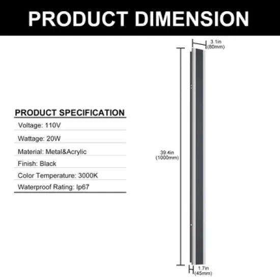 YANSUN 1-Light Black Modern Integrated LED Outdoor Wall Light Waterproof Porch Light Wall Lantern Sconce, 3000K Warm White image {5}