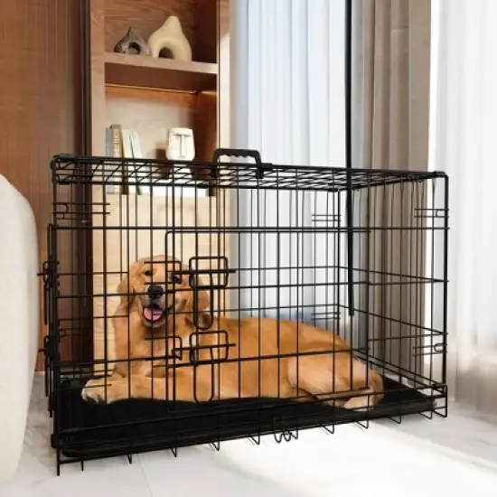 Foldable Metal Dog Enclosure with Divider and Leak-Proof Tray, Dual-Door Wire Cage for Indoor, Outdoor, and Travel Use image {16}